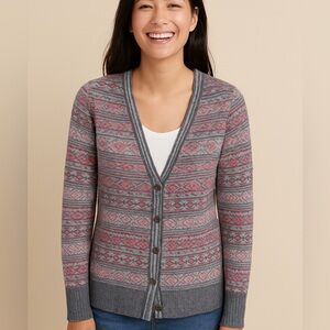 Telluride Clothing Co Wool Fair Isle Pink Gray Cardigan Sweater Ski Preppy